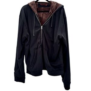 VELVET MEN BLACK W/BROWN VELOUR LINING FULL ZIP HOODIE SWEATSHIRT